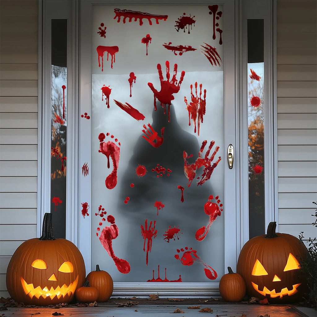 4pcs Halloween Blood Handprint & Footprint Stickers | Floor Decals Halloween Decor Stickers Babs