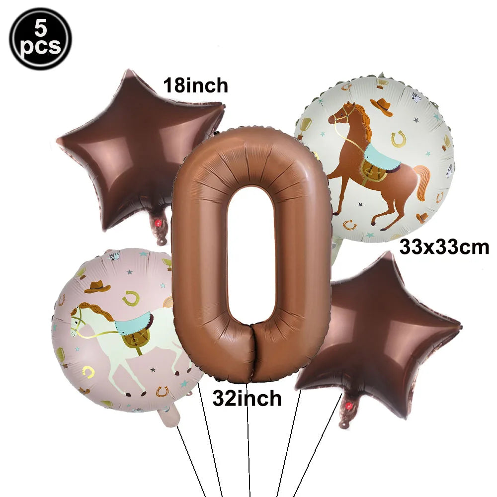 5pc Western Cowboy Horse Foil Balloon Set – Party Decor Party Foil Balloons Babs number 0 As show
