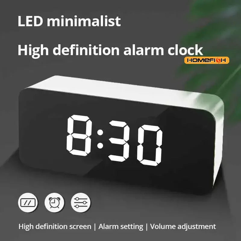 LED Mirror Desk Alarm Clock with USB Night Light & Snooze LED Alarm Clock Babs