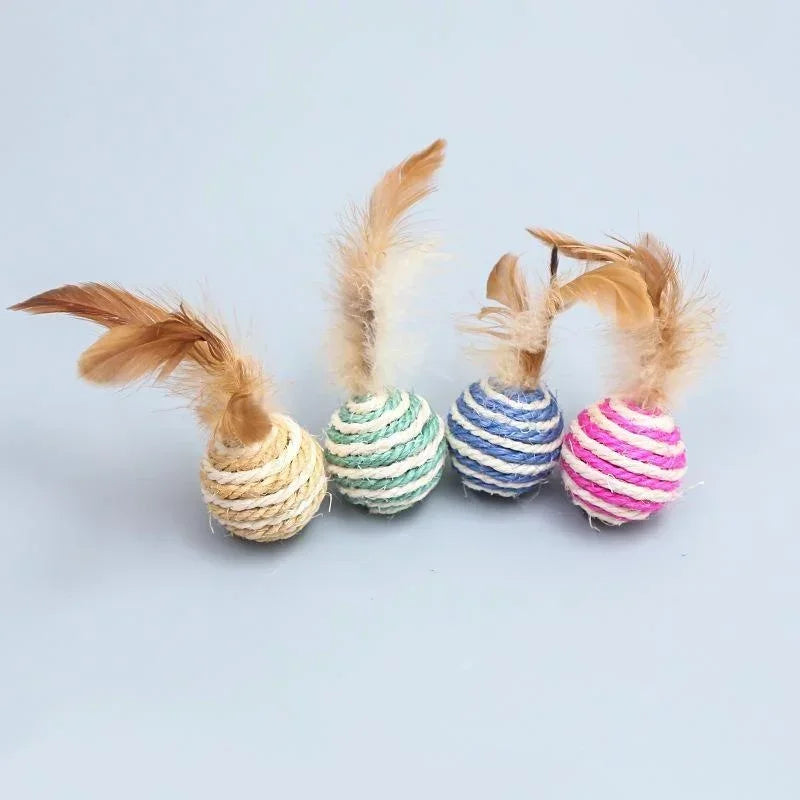 Sisal Feather Ball Cat Scratch Toys – Pack of 1/2/5/10 Cat Scratch Toy Babs