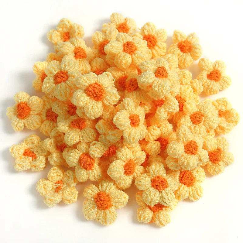 10/20Pcs 4cm Wool Flower Heads DIY Hair Clips Crafts Home Décor DIY Floral Embellishment Babs Yellow 10pcs