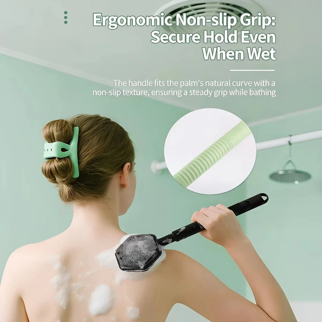 Double-Sided Shower Brush – Extendable Silicone Back Scrubber Bath Brush Babs