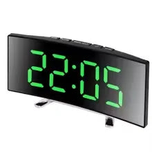LED Mirror Digital Alarm Clock – Mirrored Electronic Desk Clock LED Mirror Alarm Clock Babs Green