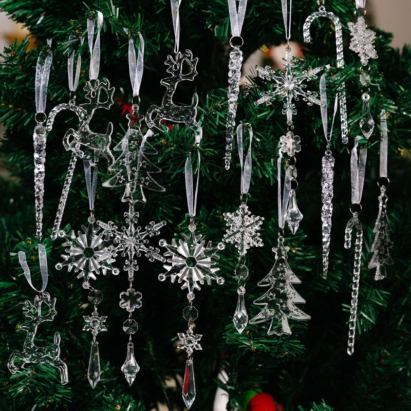 14-Piece Christmas Acrylic Snowflake & Icicle Ornament Set Christmas Tree Ornaments Babs