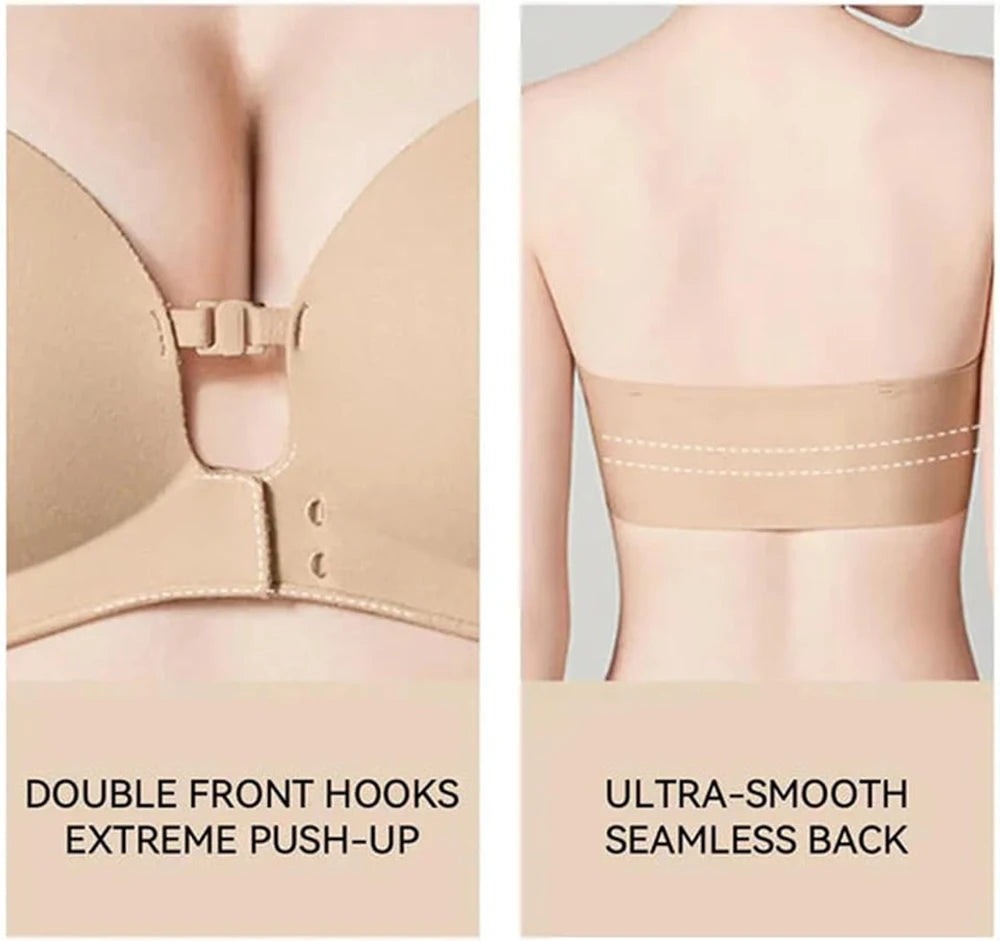 Strapless Padded Push-Up Bra | Front Closure Wireless Seamless Wireless Push-Up Bra Babs