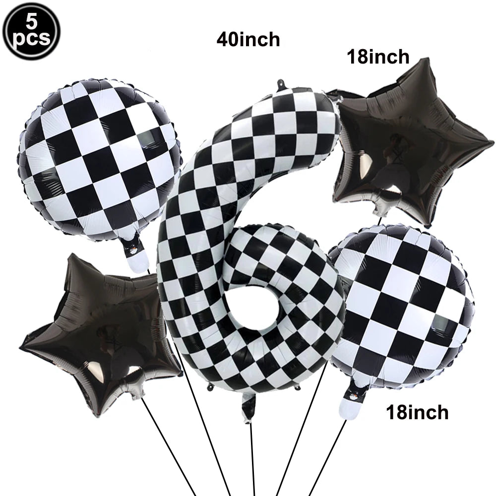 5-Piece Race Car Foil Balloon Set – 40" Checkered Number Balloons Party Foil Balloons Babs Number 6 As show
