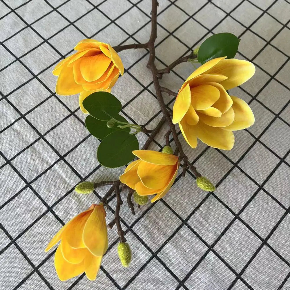 Silk Magnolia Artificial Flower Bouquet – Wedding & Home Decor Artificial Silk Flowers Babs YELLOW 1 pc