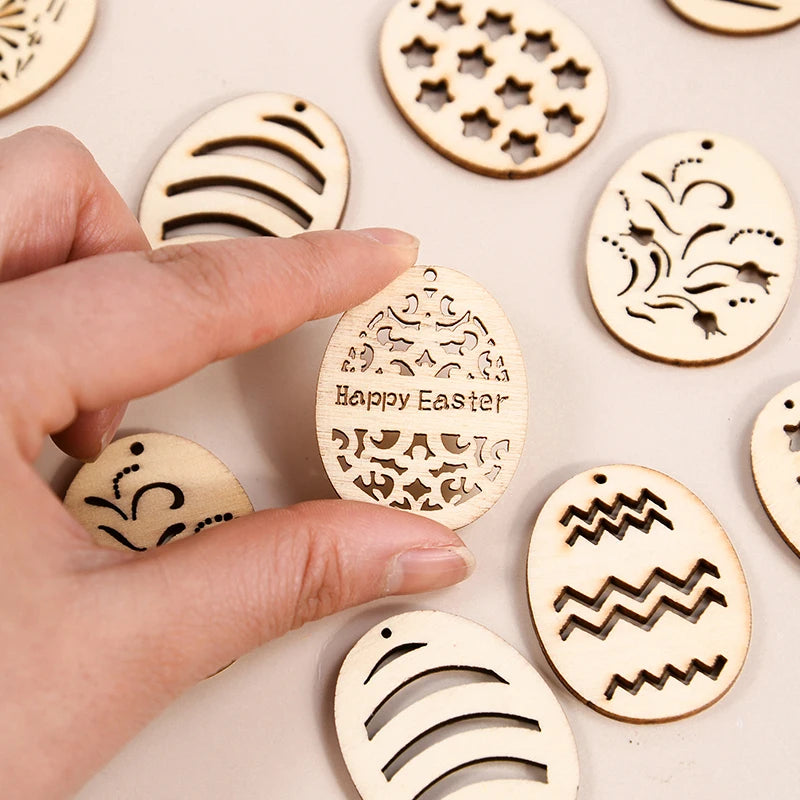 Wooden Easter Egg Hanging Ornaments – 25/50 Pcs DIY Craft Kit Easter Craft Ornaments Babs