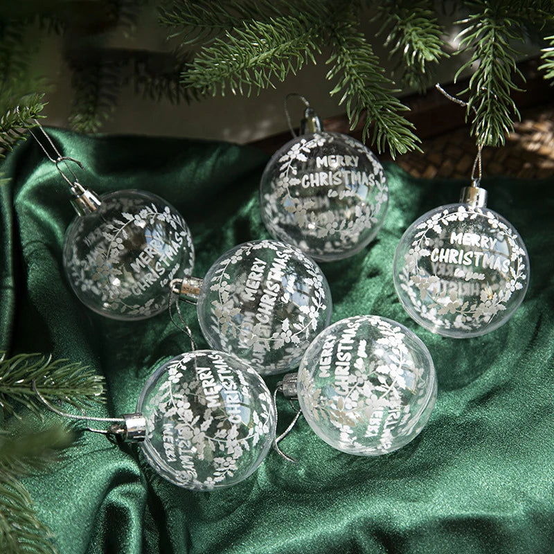 6-Pack Clear Snow Christmas Ball Ornaments 6cm – Tree Baubles Christmas Tree Ornaments Babs Style3 as picture