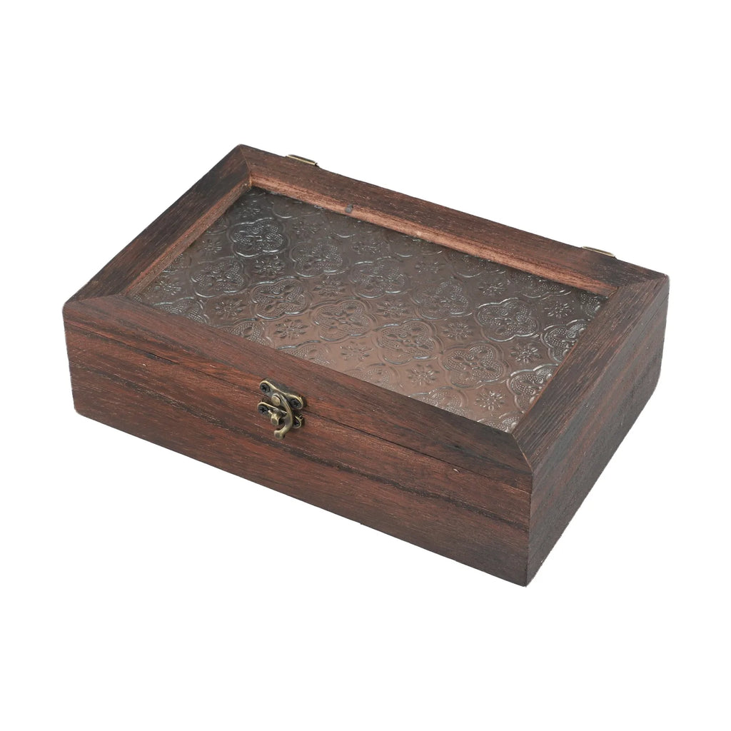 Nordic Retro Solid Wood Begonia Flower Glass Hinged Storage Box Decorative Storage Box Babs