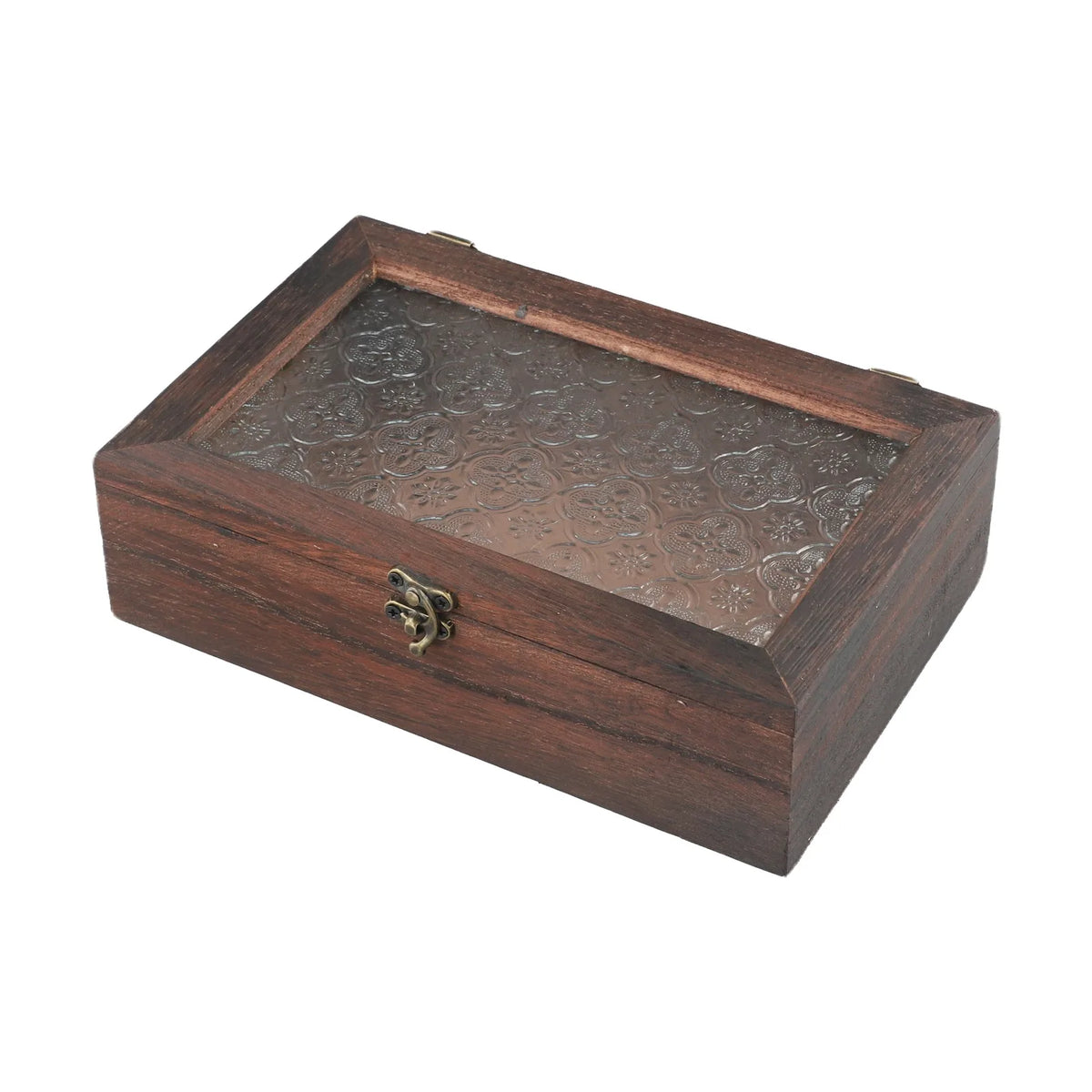 Nordic Retro Solid Wood Begonia Flower Glass Hinged Storage Box Decorative Storage Box Babs