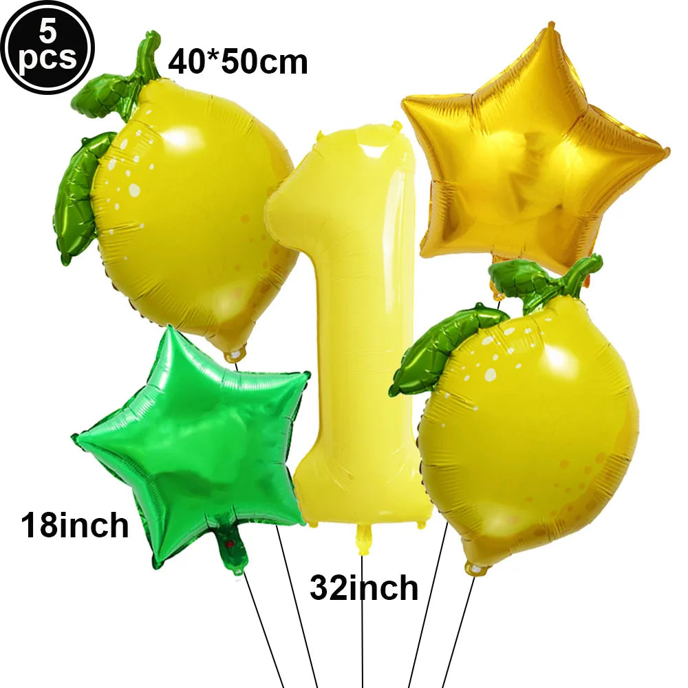 Lemon Foil Balloon Set with 32" Number Balloons – Party Decor Foil Balloon Set Babs Blue as show