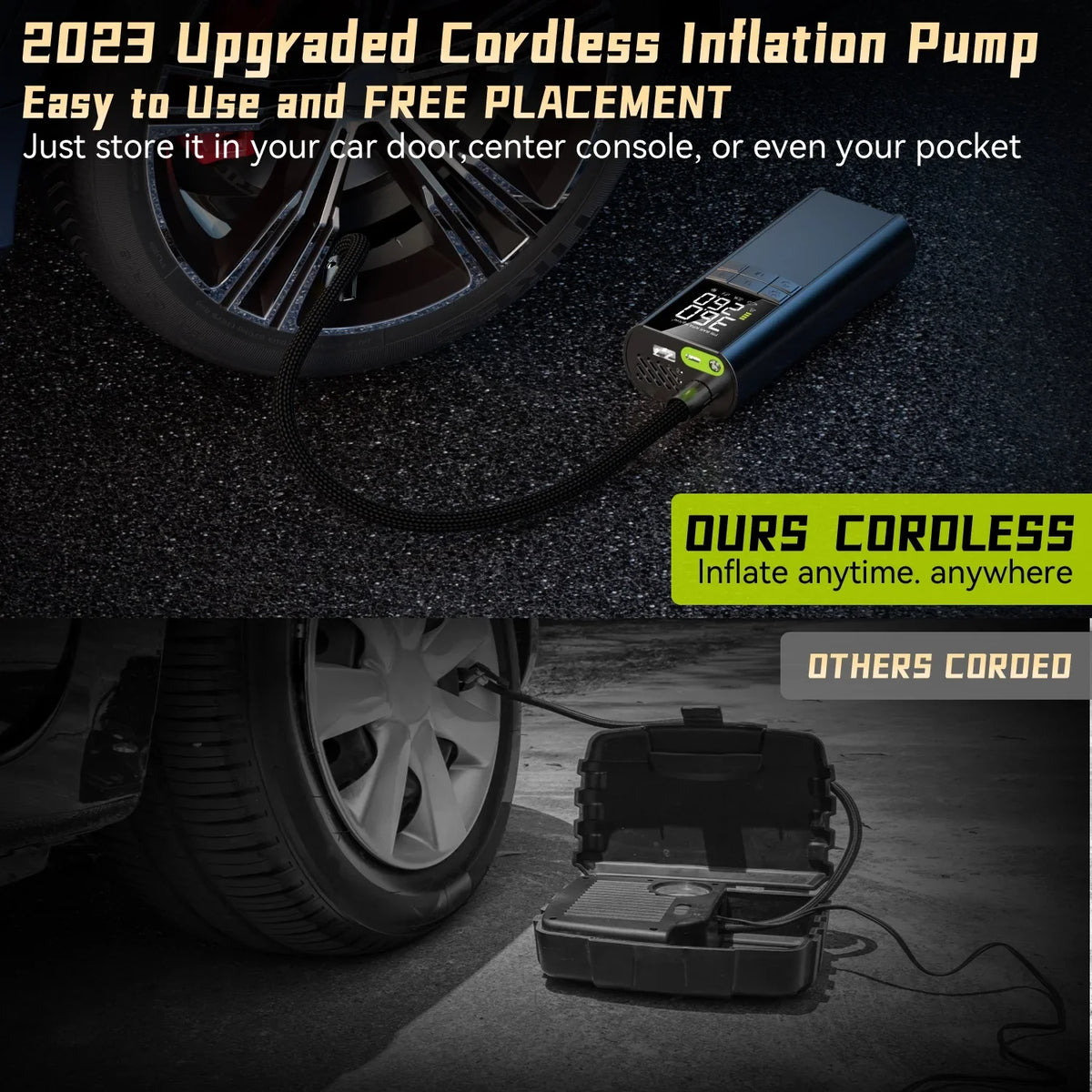 Portable Tire Inflator Pump – SOS Light, 5 Modes, Auto Shutoff Tire Inflator Pump Babs