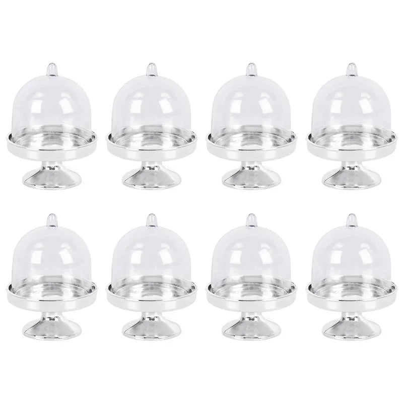 Clear Mini Cupcake Dessert Display Stand with Lid – 4/8pcs Cupcake Display Stand Babs Silver 8pcs