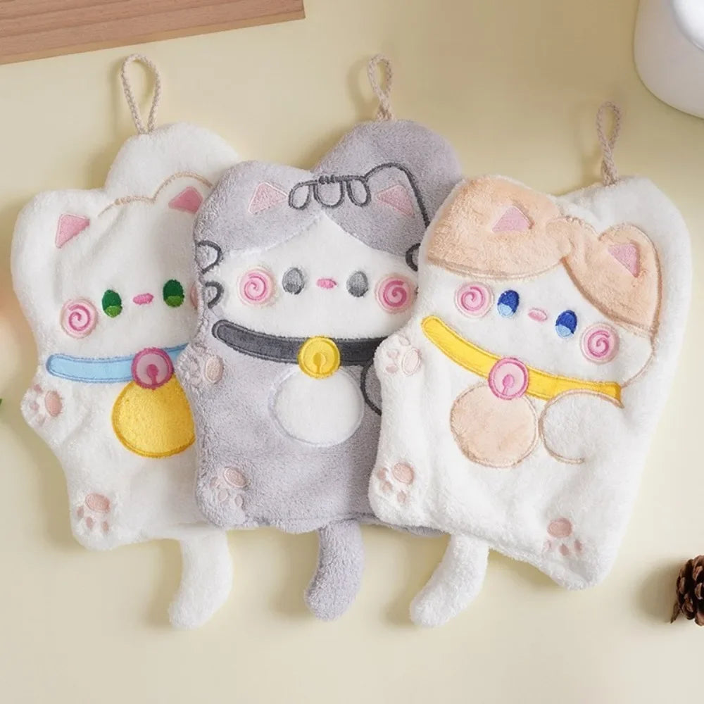 Cartoon Cat Coral Velvet Hand Towel – Quick Dry Absorbent Hand Towel Babs