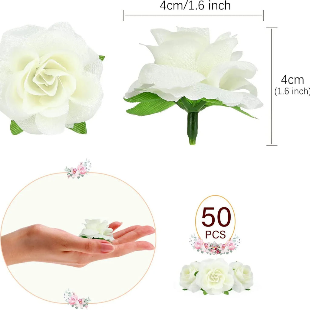 Silk Cream Rose Heads 40/80pcs – Wedding & DIY Floral Décor Artificial Flower Heads Babs