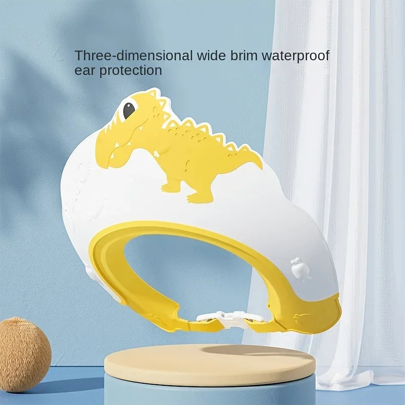 Baby Waterproof Shampoo Cap | Adjustable Silicone Dinosaur Hat Baby Bath Cap Babs