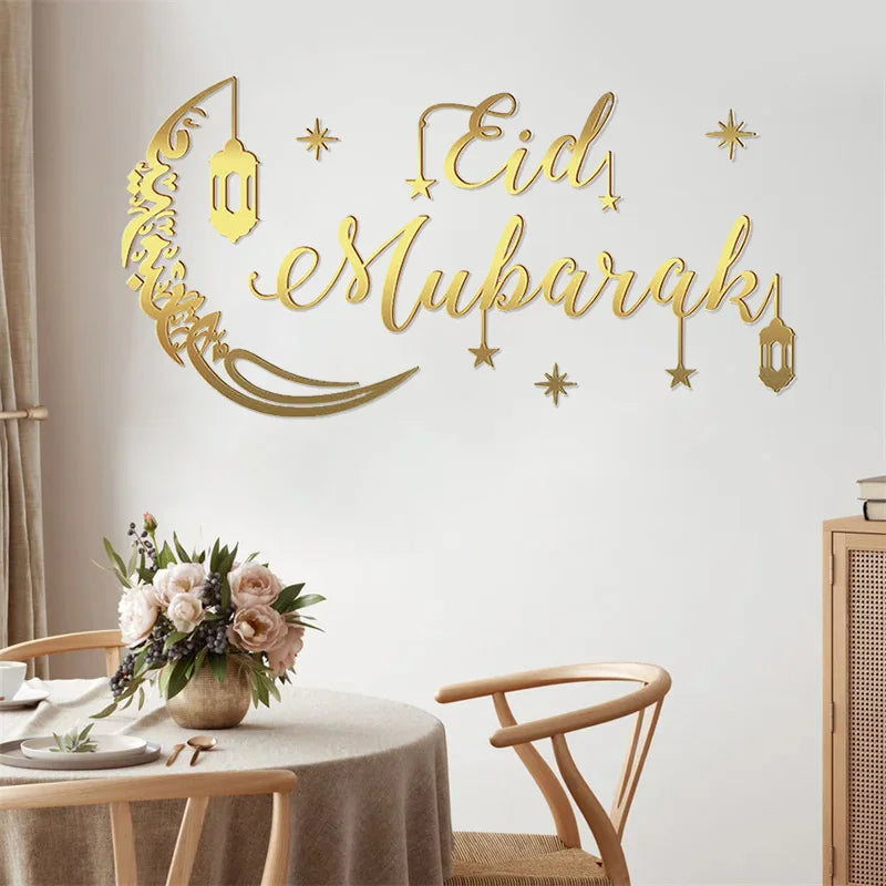 Eid Mubarak Gold Acrylic Mirror Wall Decal – Ramadan 2026 Acrylic Wall Decal Babs