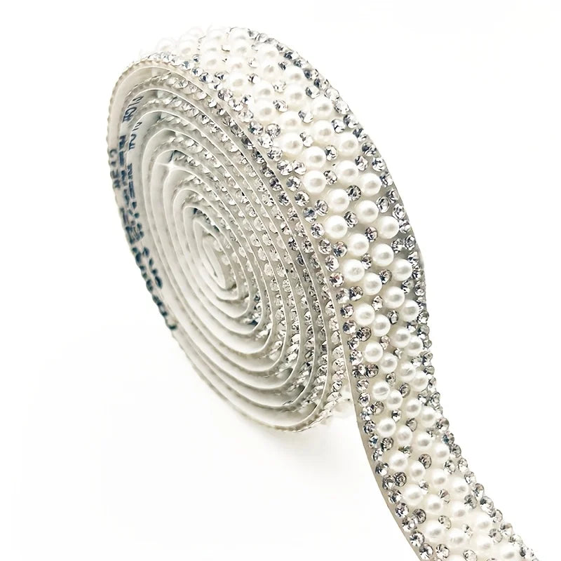 90cm Self-Adhesive Pearl Rhinestone Ribbon | DIY Craft Trim Craft Embellishment Trim Babs Width 1.5cm