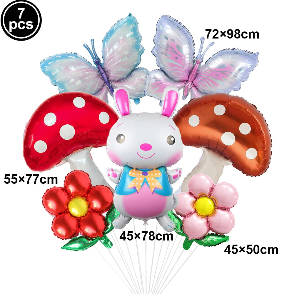 Fairy Mushroom Butterfly Rabbit Foil Balloon Set – Party Decor Party Balloon Set Babs ROSE RED As pictures show