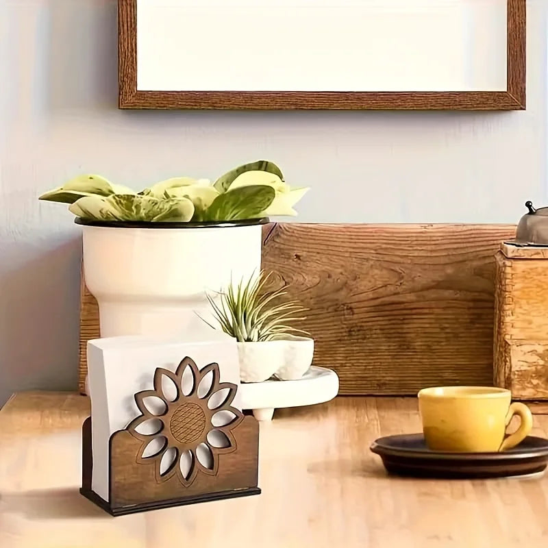 Wooden Sunflower Napkin Holder – Farmhouse Cocktail Style Napkin Holder Babs