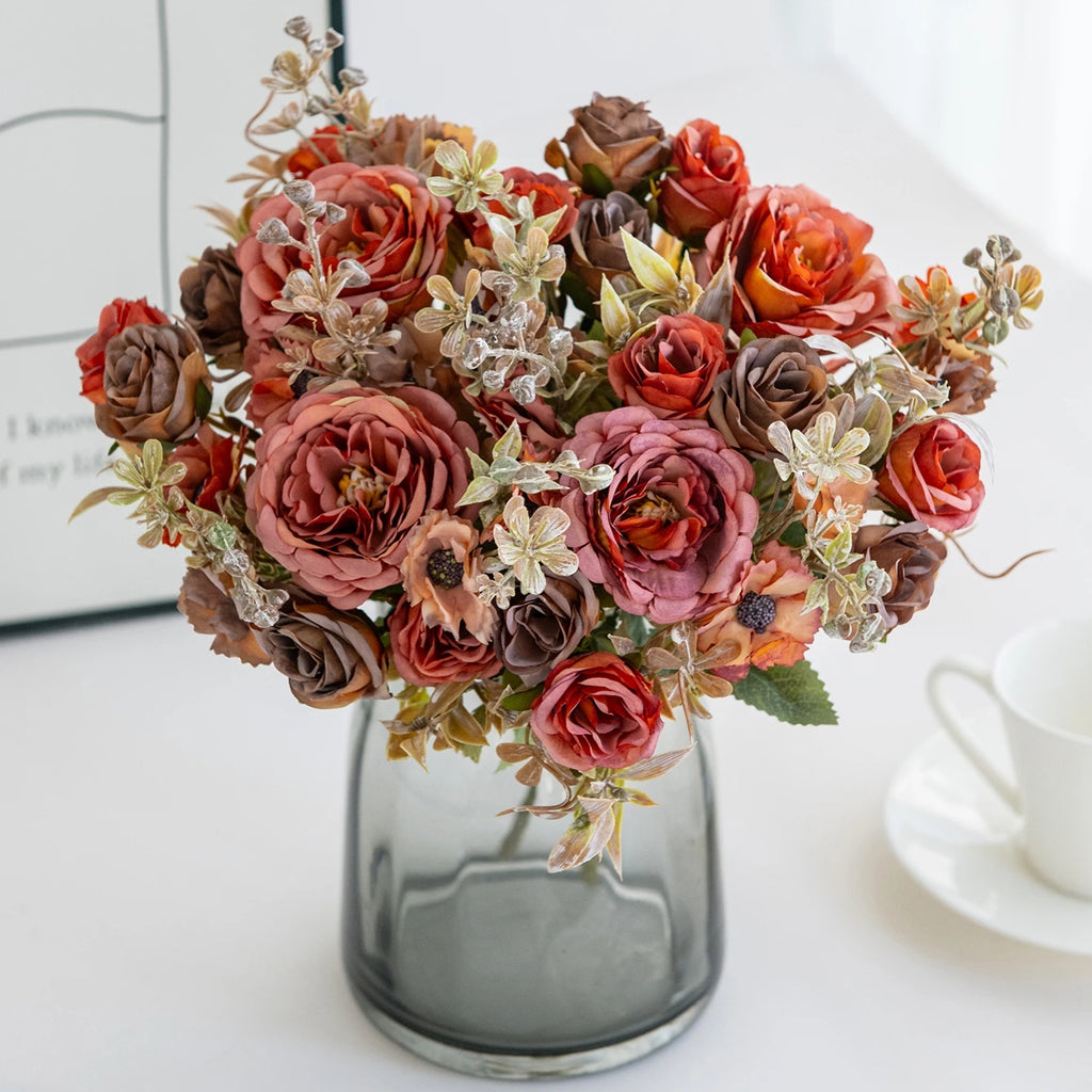 Silk Artificial Rose Bouquet – Retro Wedding & Home Decor Artificial Flower Bouquet Babs