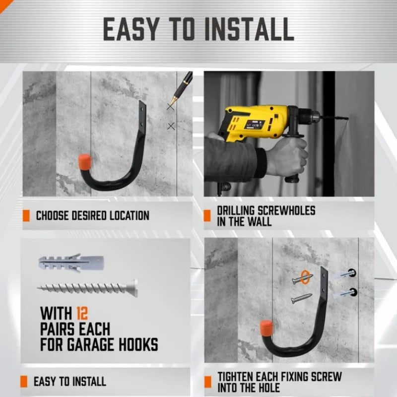6-Pack Heavy-Duty Garage Wall J-Hooks for Tools & Cords Garage Storage Hooks Babs