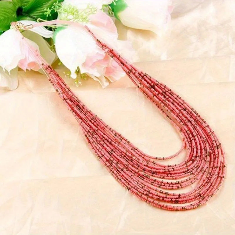 African Acrylic Bead Bohemian Multilayer Statement Necklace Beaded Statement Necklace Babs