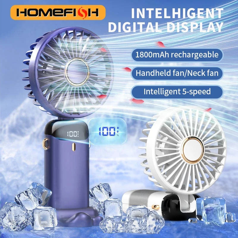 Portable Rechargeable Handheld Fan – 5-Speed, LED, Aromatherapy Handheld Portable Fan Babs