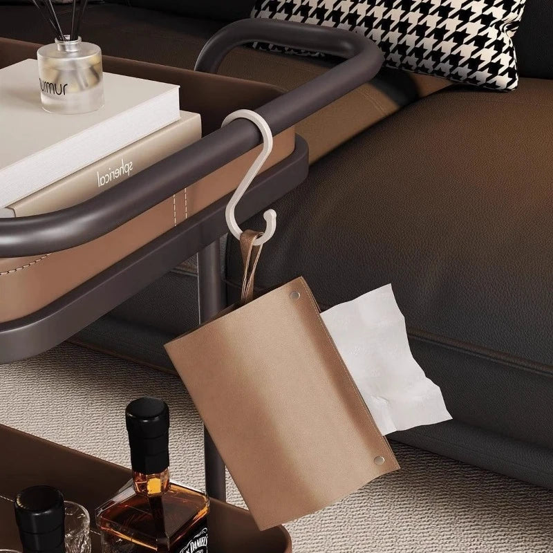 Luxury Saddle Leather Coffee Table – Modern Movable Side Table Leather Coffee Table Babs