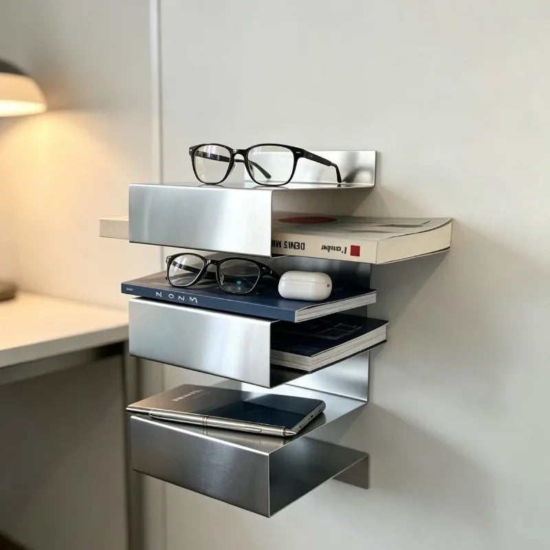 3-Tier Floating Wall Bookcase – Modern Stainless Steel Shelf Floating Wall Bookcase Babs