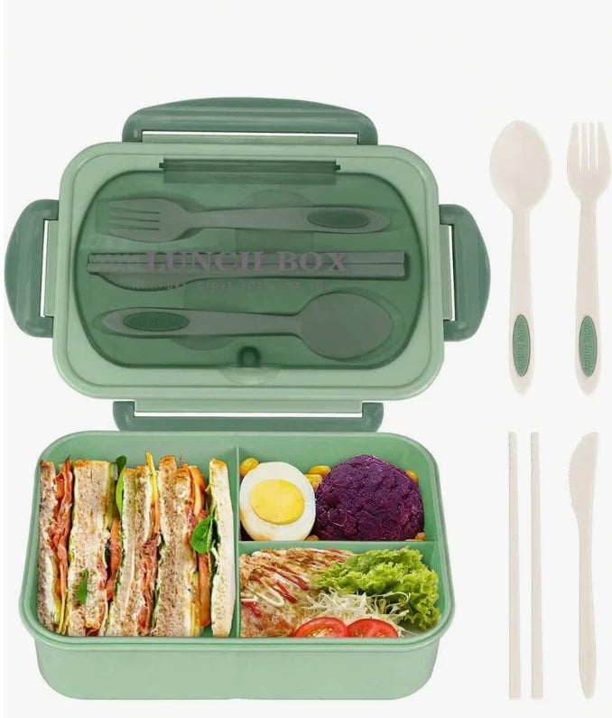 Adult Bento Box Set – 3 Compartments, Microwave Safe + Utensils Bento Lunch Box Set Babs G