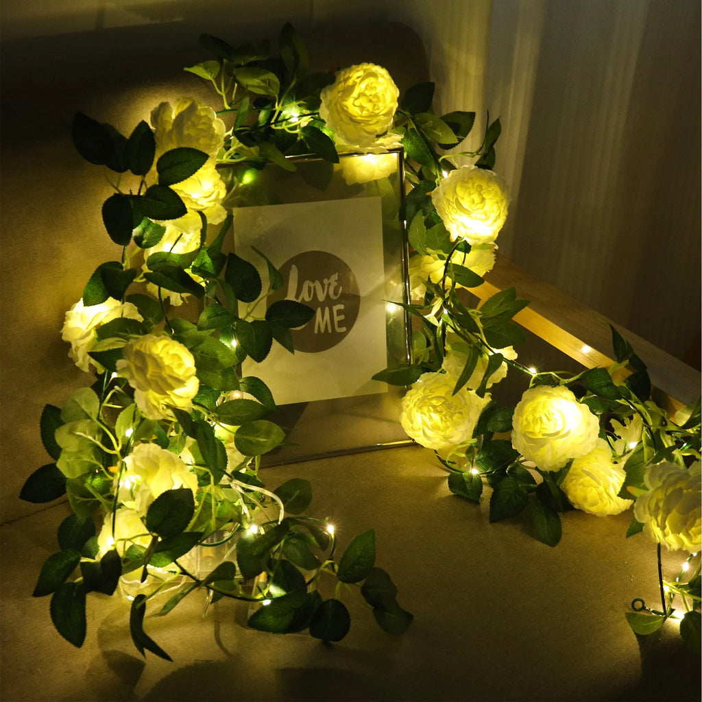 204CM Silk Peony LED Vine Garland for Wedding & Home Decor Artificial Flower Garland Babs