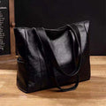 Women's Large Capacity PU Leather Tote Shoulder Handbag Tote Shoulder Handbag Babs Black One Size