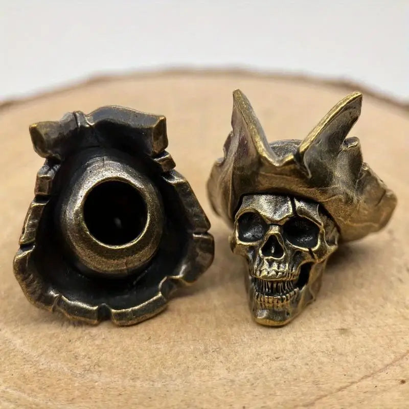 Brass Skull Captain Cowboy Hat Knife Bead EDC Lanyard Pendant Brass Lanyard Pendant Babs