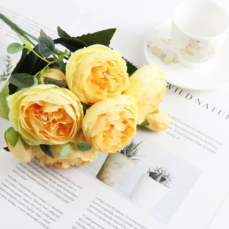 Silk Peony Rose Artificial Bouquet – Wedding & Home Décor Artificial Flower Bouquet Babs yellow
