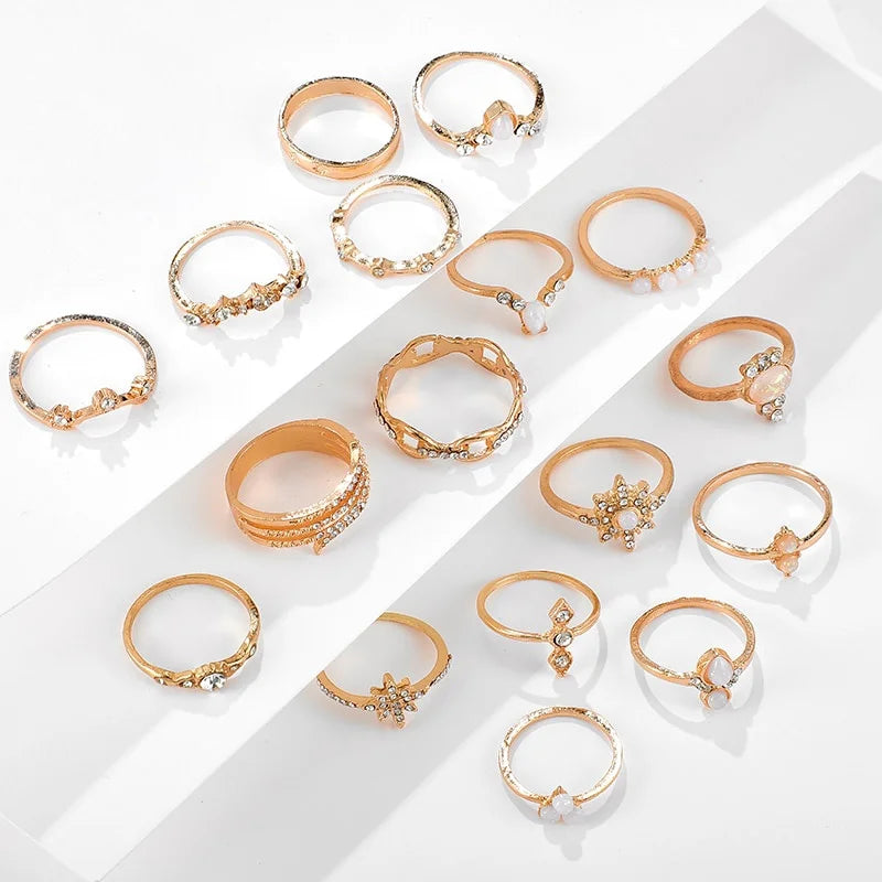 17-Piece Crystal Ring Set – Boho Geometric Jewelry for Women Crystal Ring Set Babs