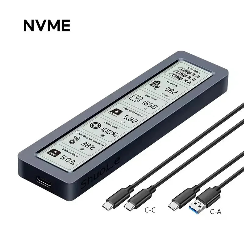 M.2 NVMe SATA SSD Enclosure Smart Display 10Gbps USB 3.2 Gen 2 SSD Enclosure Babs Only NVME
