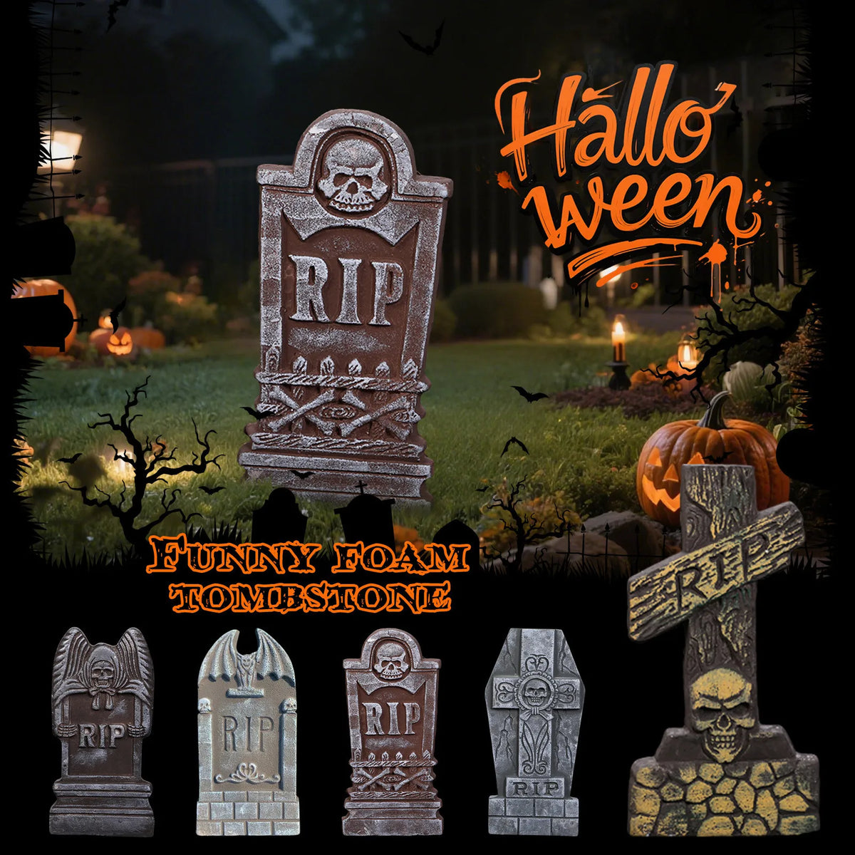 Mini Halloween Tombstone Skull Cemetery DIY Garden Ornaments Halloween Decor Ornaments Babs