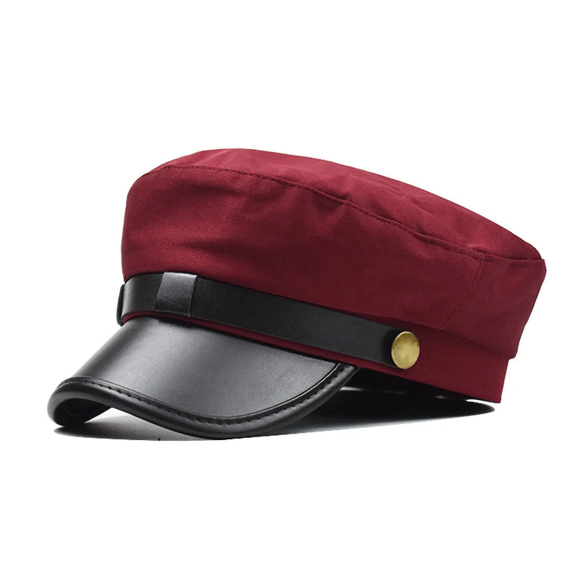 Unisex Flat Top Beret Cap – Vintage PU Leather Cycling Hat Flat Top Beret Cap Babs Wine