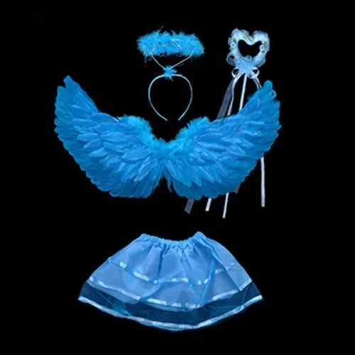 Girls Fairy Costume Set – Feather Wings, Tutu Skirt, Halo & Wand Girls Fairy Costume Babs blue