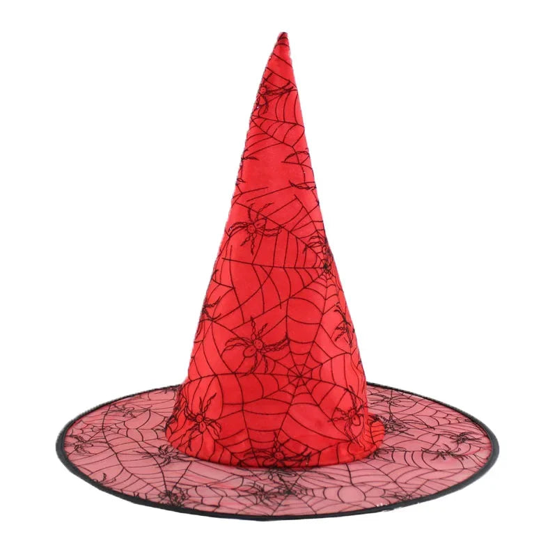 Spider Web Witch Hat – Halloween Costume for Women & Kids Halloween Costume Hat Babs red
