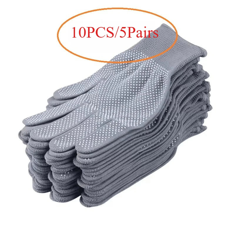 5 Pairs Nylon Dot Grip Gloves – Breathable & Elastic Nylon Work Gloves Babs GRAY