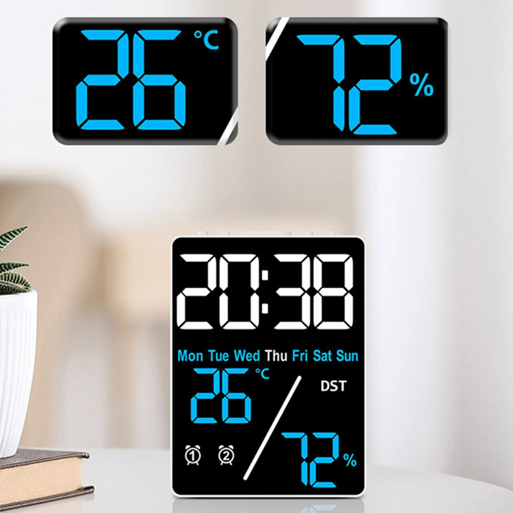 Digital Clock – Temp, Humidity, Dual Alarms & 3 Brightness Levels Digital Alarm Clock Babs