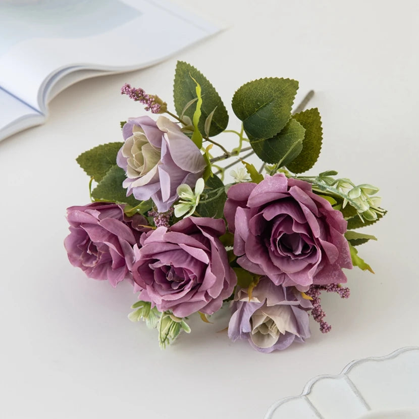 Silk Rose Artificial Bouquet – Wedding & Home Décor Gift Artificial Flower Bouquet Babs VIOLET/紫罗兰 1 pc