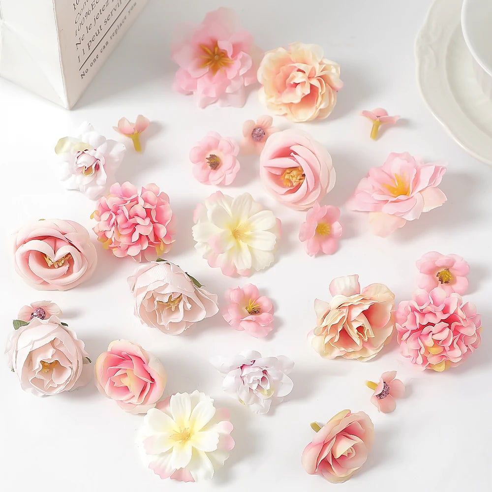 24Pcs Silk Artificial Rose & Chrysanthemum Flowers – Home Decor Artificial Flower Set Babs Pink 24Pcs