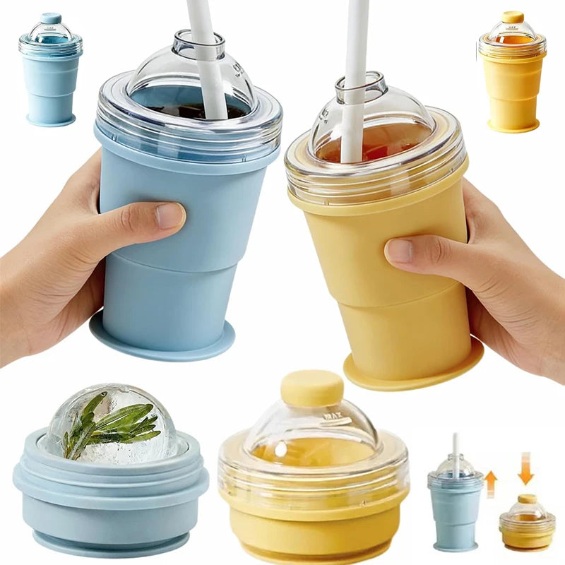 2-in-1 Collapsible Silicone Ice Ball Maker Cup with Straw & Lid Ice Ball Maker Cup Babs