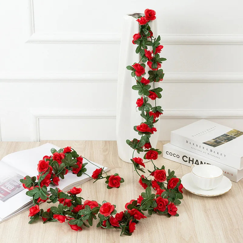Silk Rose Artificial Flower Vine Garland – Wedding & Home Décor Artificial Flower Garland Babs Red 1 pc