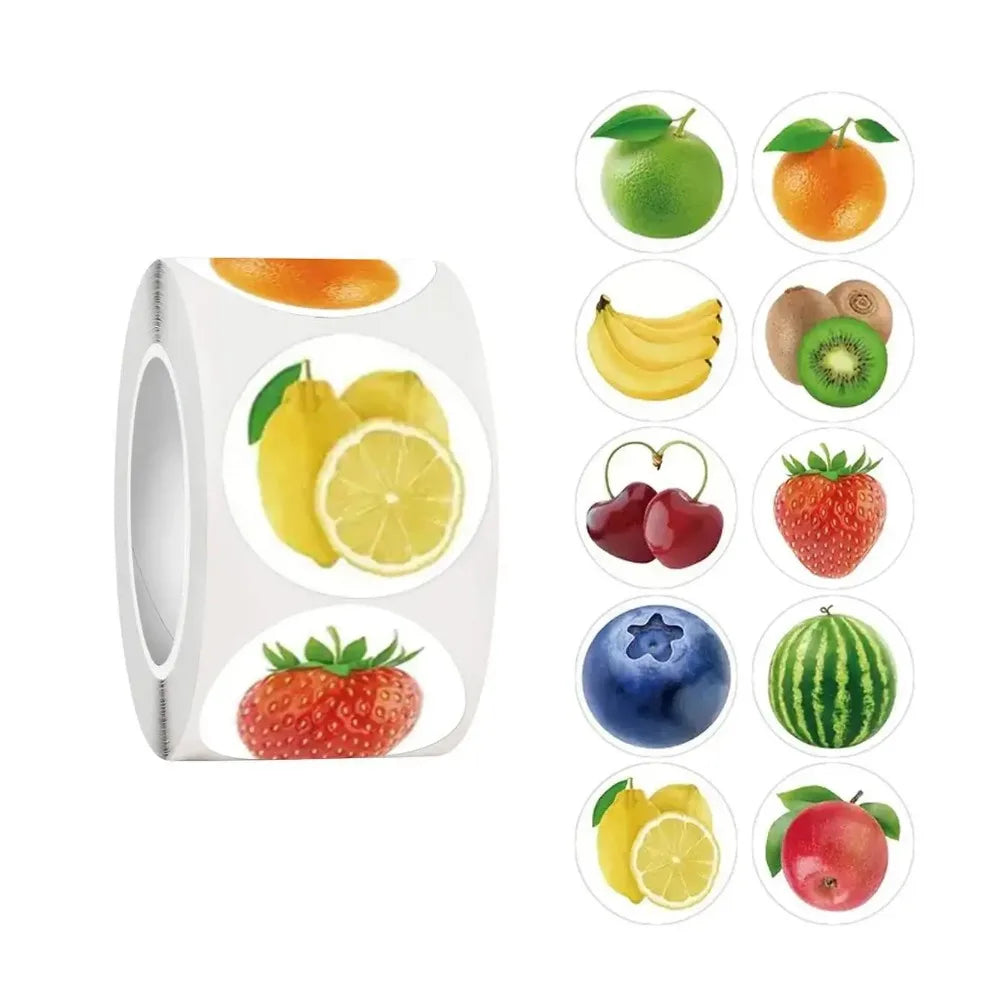 500PCS Fruit Stickers Roll – Waterproof DIY Decals for Laptop & Phone Decorative Sticker Roll Babs