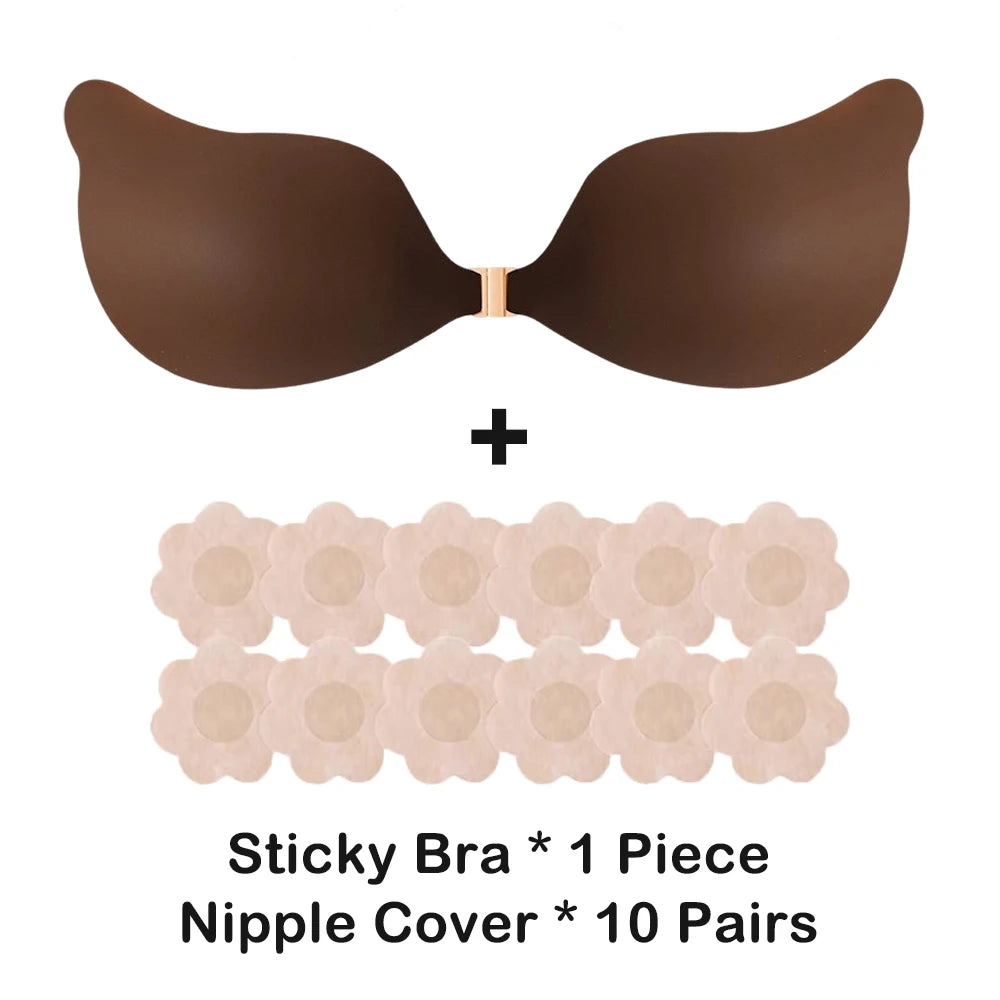 Women's Strapless Sticky Bra – Silicone Push-Up Nipple Cover Adhesive Silicone Bra Babs Coco 1XL